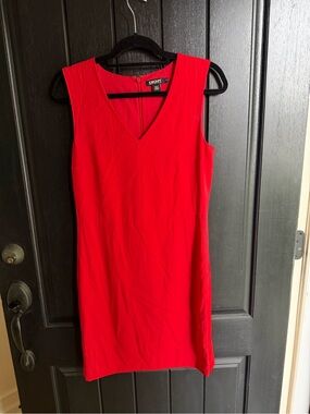 DKNY Bold Red V-Neck Sleeveless Mini Dress